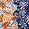 Deep Blue-Orange-Multi Aztec Printed Momie Crepe Georgette Woven Fabric By the Yard